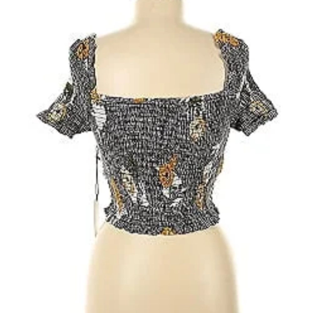 ASTR the label sunflower smocked gingham top